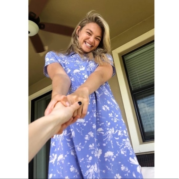 UO Wismer Printed Mini Shirt Dress - Periwinkle Blue & White - Size Large - NWT - Picture 2 of 7